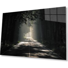 idealizbiz Ağaçlı Yol Cam Tablo 4mm Dayanıklı Temperli Cam Parkway Glass Wall Art