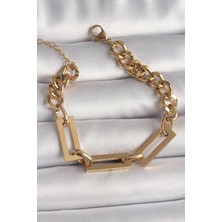 316L Çelik Gold Renk 2'li Zincir Model Kadın Bileklik - Lisinya