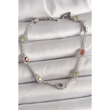 Pirinç Gümüş Renk Renkli Zirkon Taşlı Damla Taş Model Kadın Bileklik - Lisinya