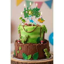 Bkmc Dinazor Happy Birthday 4 Lü Doğum Günü Parti Seti Süsü Mumu