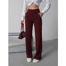 Paw Garage Modal Kumaş Bordo Palazzo Kadın Pantolon, Korsajlı Premium Işçilik