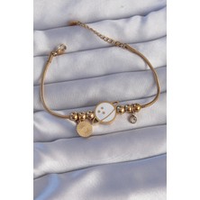 316L Çelik Gold Renk Zirkon Taşlı Mineli Satürn Tasarımlı Bileklik - Lisinya