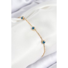 316L Çelik Nazar Boncuğu Model Gold Renk Kadın Bileklik - Lisinya