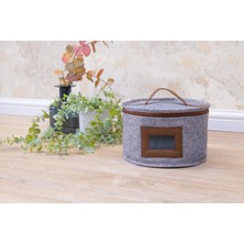 Deri Şeritli Pencereli Yuvarlak Çok Amaçlı Düzenleyici Organizer Kutu Keçe Çanta (Mini) ( Lisinya )