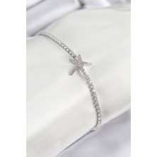 Pirinç Zirkon Taşlı Deniz Yıldızı Model Gümüş Renk Kadın Bileklik - Lisinya