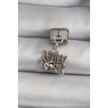 316L Çelik Gümüş Renk Sallantı New York Yazı Model Nomination Charm - Lisinya