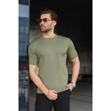 Madmext Haki Bisiklet Yaka Triko Erkek Tişört E7460