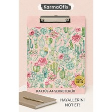 KarmaOfis Kaktüs & Sukulent Desenli A4 Sekreterlik Kapaklı 1 Adet Estetik Ofis Ürünü