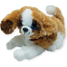 Sesli Peluş Yatan Köpek 25 cm - Kahve Beyaz (Lisinya)