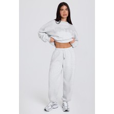 Brushed Cotton Jersey Mid-Rise Relaxed Joggers In Grey Marl