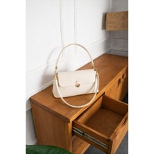 Kadın Gold Detay Kol ve Omuz Çanta Krem