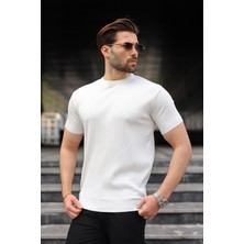 Madmext Beyaz Bisiklet Yaka Triko Erkek Tişört E7460