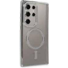 Evyora Newface Samsung Galaxy S24 Ultra Kılıf Joke Simli Magneticsafe Kılıf - Gümüş