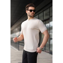 Madmext Taş Rengi Bisiklet Yaka Triko Erkek Tişört E7460