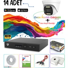Adecam 14'lü Full Hd Ahd Güvenlik Kamera Sistemi + 30 Gün Kayıt, cepten izleme - Gece Renkli & Sesli Set