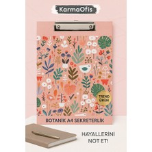 KarmaOfis A4 Sekreterlik – Botanik Çiçek ve Yaprak Desenli | Trend Ürün