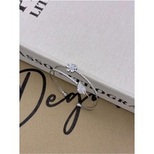 Hedef Bujiteri Gümüş Renkli Ayarlanabilir Iki Sıralı Zirkon Taşlı,yaprak ve Çiçek Detaylı Bileklik