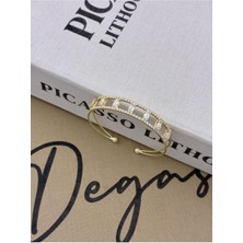 Hedef Bujiteri Gold Renkli Ayarlanabilir Iki Sıra Dizili Taşlı,arası Dikdörtgen Baget Taşlı Bileklik