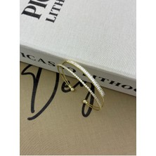 Hedef Bujiteri Gold Renkli Ayarlanabilir Iki Sıralı Baget ve Dikdörtgen Zirkon Taşlı Bileklik