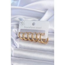 HERŞEYBURDAMODA 316L Çelik Gold Renk Halka Model Kadın Küpe Seti