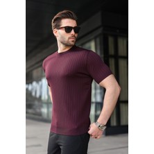 Madmext Mürdüm Bisiklet Yaka Triko Erkek Tişört E7460