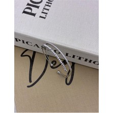 Hedef Bujiteri Gümüş Renkli Ayarlanabilir Iki Sıralı Dorika ve Zirkon Taş Detaylı Bileklik