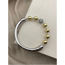 Hedef Bujiteri 14K Gümüş Üzeri Gold Topçuk Detaylı Kelepçe Bileklik