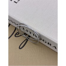 Hedef Bujiteri Gümüş Renkli Ayarlanabilir Çapraz Zirkon Taşlı Bileklik