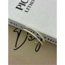 Hedef Bujiteri Gold Renkli Ayarlanabilir Iki Sıralı Badem Model Zirkon Taşlı Bileklik