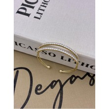 Hedef Bujiteri Gold Renkli Ayarlanabilir Iki Sıra Dizili Zirkon Taşlı Bileklik