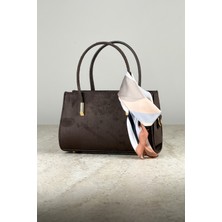 Süet Kalıplı Gold Detaylı Çift Askılı Kadın Mini Omuz ve El Çantası+ Fular Hediyeli