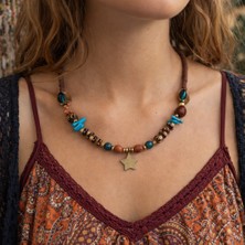 Herşey Nota Zenya Boho Otantik Desenli Kadın Kolye – Pirinç & Doğal Taşlı