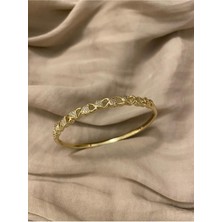 Hedef Bujiteri 14K Xuping Kalp Detaylı Taşlı Gold Renk Kelepçe Bileklik, Bilezik