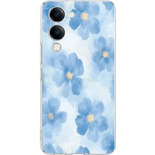 TechTree Vivo Y04 Uyumlu Mavi Çiçekler Baskılı Silikon Kılıf