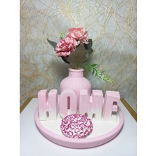 Emily Samy Home Yazılı Vazolu Set Pembe-Tabak,vazo,kalp Obje ve Harfler