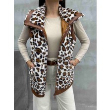 Asprin Deri Detaylı Leopar Kürk Yelek