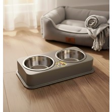 Dexpet Çiftli Paslanmaz Çelik Mama ve Su Kabı Plastik Tabanlı Kedi Köpek Mama Kabı