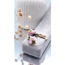 Serenity Mineli Çiçekli Gold Kaplama YÜZÜK01