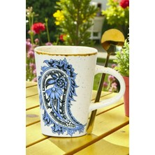 iselahome Meloria Seramik Kabartma Desenli Kaşıklı Kupa 280 ml