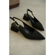 Moda Adam Kadın Mely Tokalı Kısa Topuklu Ayakkabı - Siyah Süet