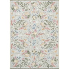 Cool Halı Florence Krem Yeşil Çiçekli Dekoratif Eskitme Yıkanabilir Dokuma Ince Salon Ev Oda Halısı