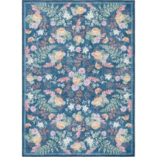 Cool Halı Florence Mavi Yeşil Çok Renkli Çiçekli Dekoratif Yıkanabilir Dokuma Ince Salon Oda Halısı