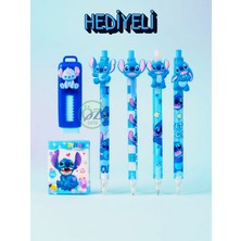 ÖZ OFİS Stitch Figürlü 4'lü 0.7 Uçlu Kalem , Sürgülü Silgi ve Mini Sulu Defter Seti