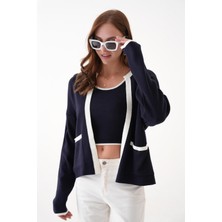 Trıko Tıme Collectıon Kadın Renk Bloklu Cepli Triko 2'li Bluz-Hırka Takım