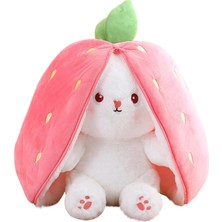 Eco Sepet Çilek Çantalı Tavşan Peluş, Çantalı Tavşan Çilek Peluş, Sevgiliye Hediye 40 cm