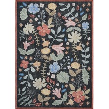 Cool Halı Florence Siyah Kırmızı Renkli Çiçekli Otantik Yıkanabilir Dokuma Salon Oturma Odası Halısı