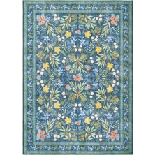 Cool Halı Florence Mavi Yeşil Çiçekli Renkli Bohem Tasarım Yıkanır Ince Şönil Dokuma Salon Oda Halı