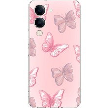 TechTree Vivo Y04 Uyumlu Pembe Kelebekler Baskılı Silikon Kılıf