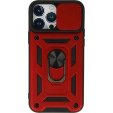 Newface Iphone 13 Pro Max Kılıf Pars Lens Yüzüklü Silikon - Kırmızı