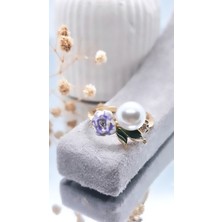 Serenity Mineli Çiçekli Gold Kaplama YÜZÜK02